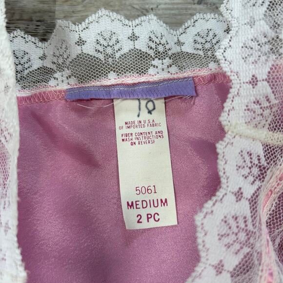 Vintage Pink Lace Trim Satin Camisole Tank Union Made in USA Coquette M - Picture 4 of 5